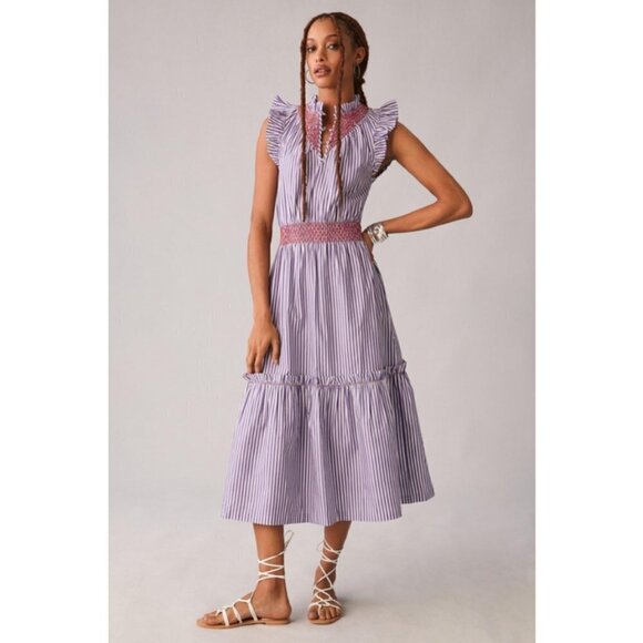 💕CLARE V. ANTHROPOLOGIE💕 Joelle Dress ~ Lilac Striped Print Large L NWT - Picture 3 of 16